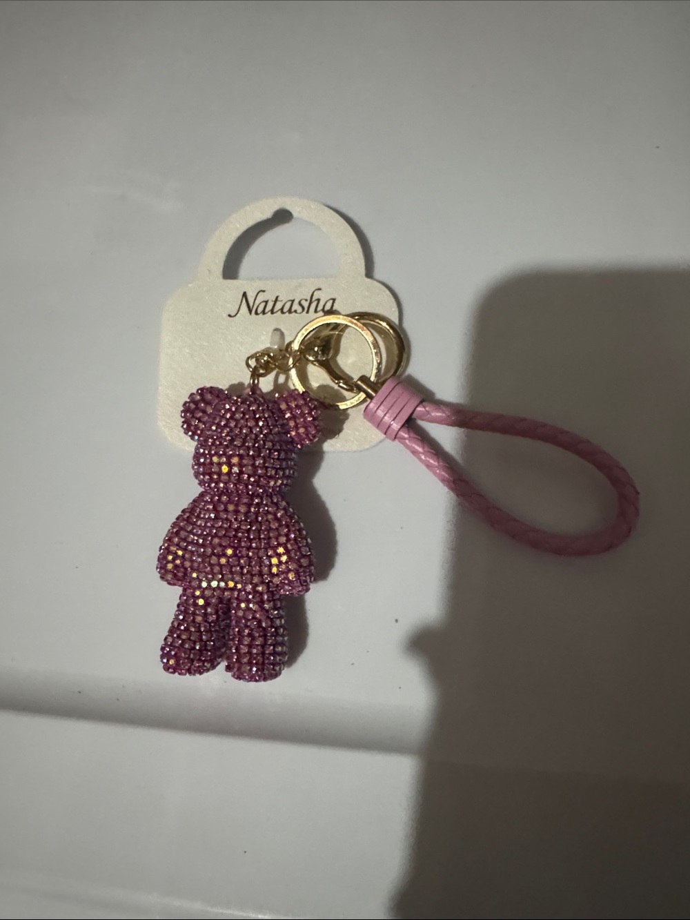 BNWT Natasha Pink Crystal Teddy Bear Keychain for bag or backpack